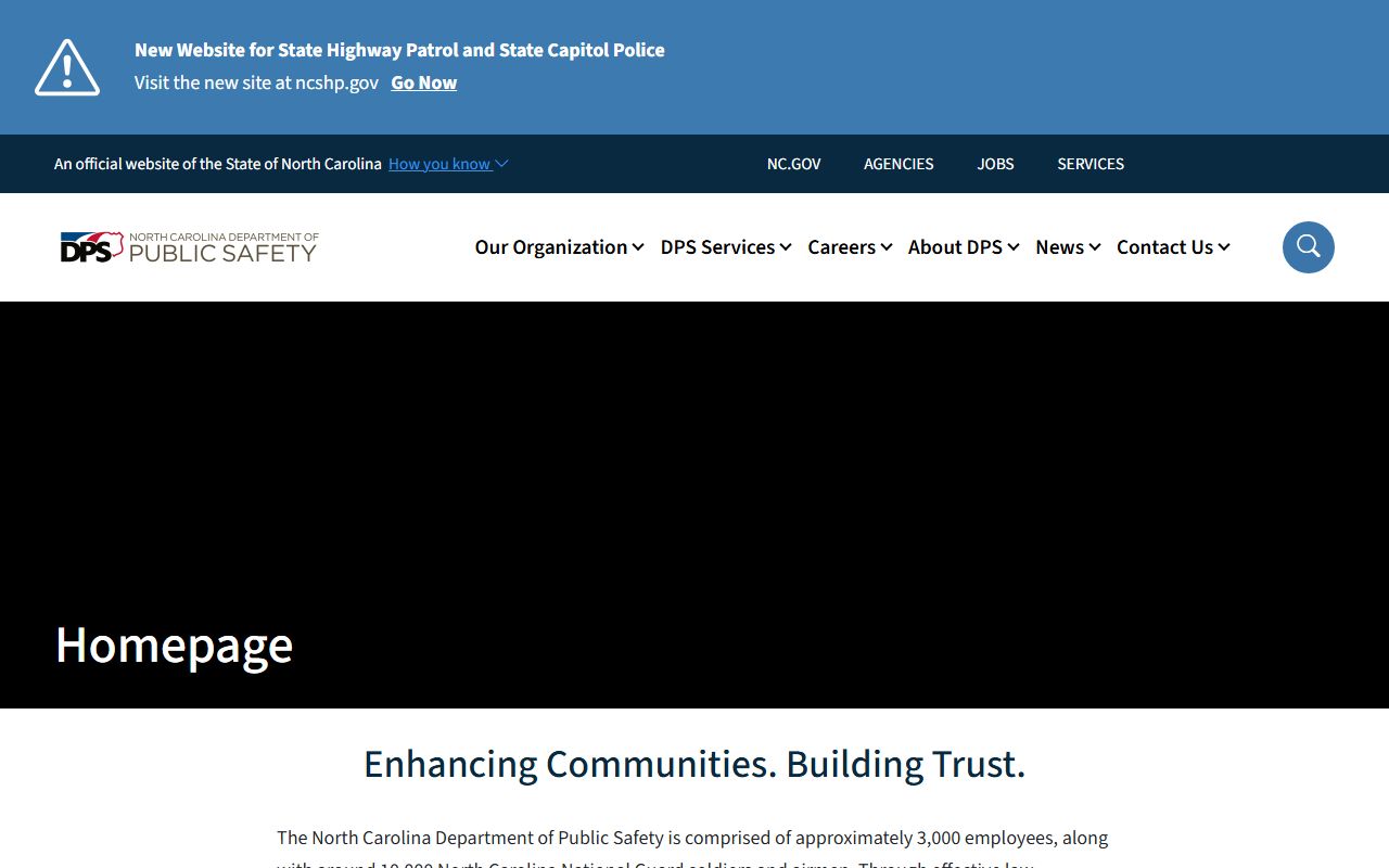 NC Department of Public Safety homepage for searching jail mugshots and inmate records