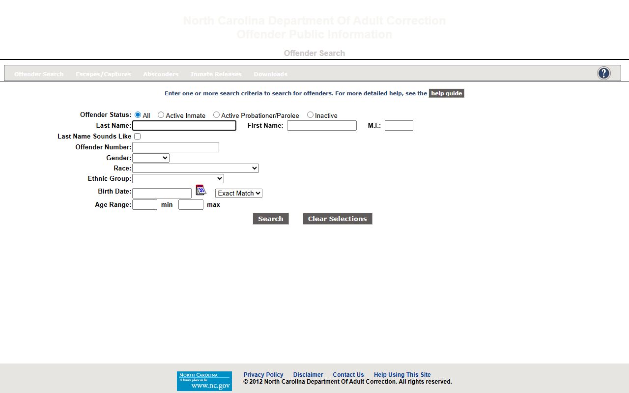 North Carolina Offender Public Information Search for jail mugshots