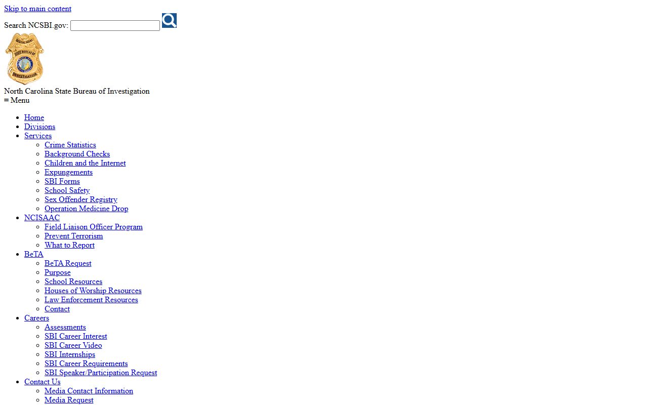 North Carolina SBI background check services related to jail mugshots and criminal records